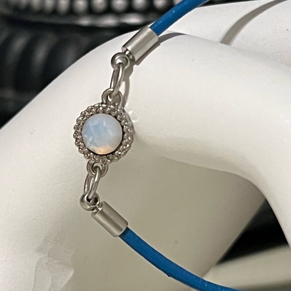 Lia Sophia Boutique Blue Iridescent Crystal Silver Plated Cord Bracelets